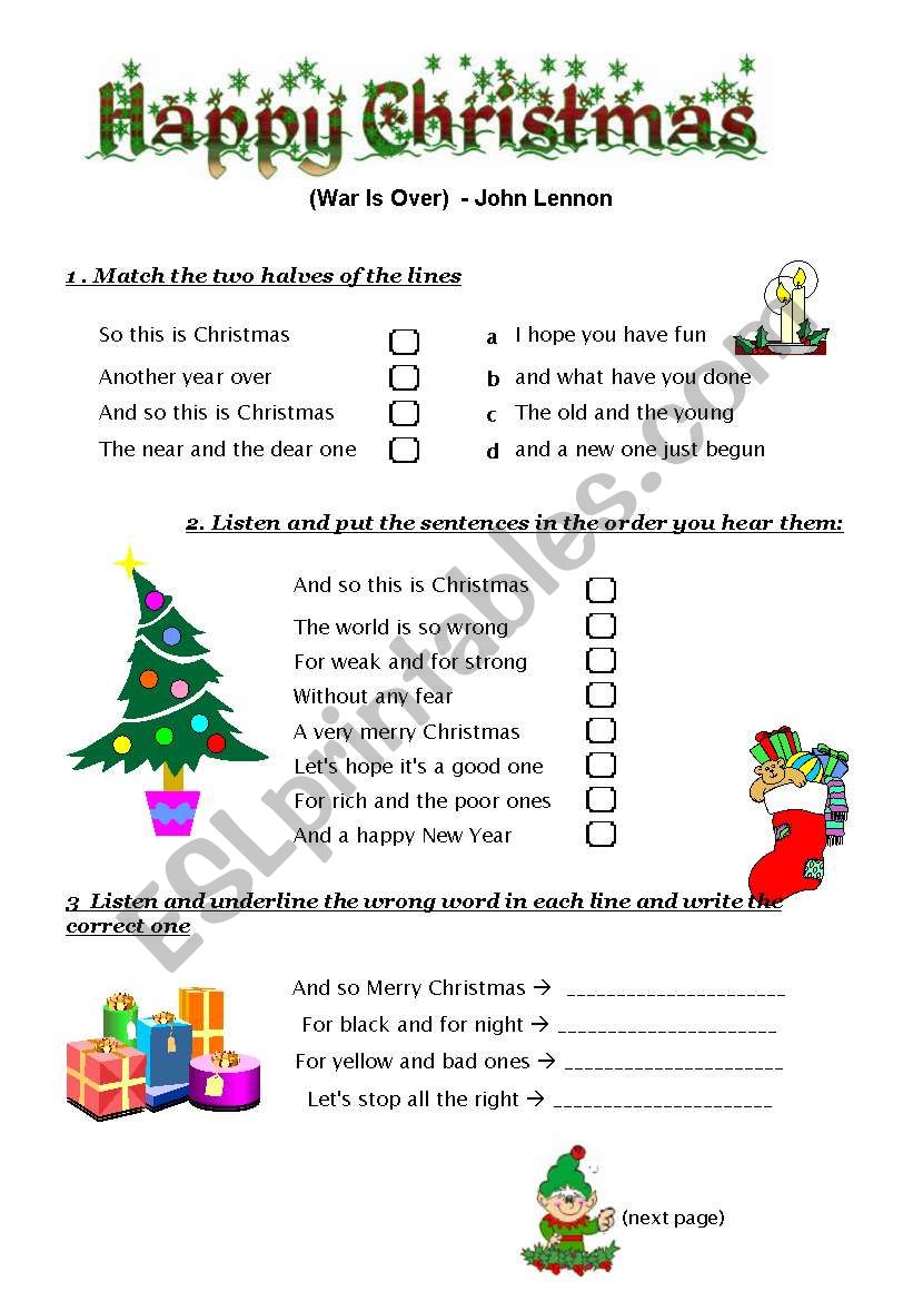 John Lennon´s Happy Christmas ESL worksheet by mariamit