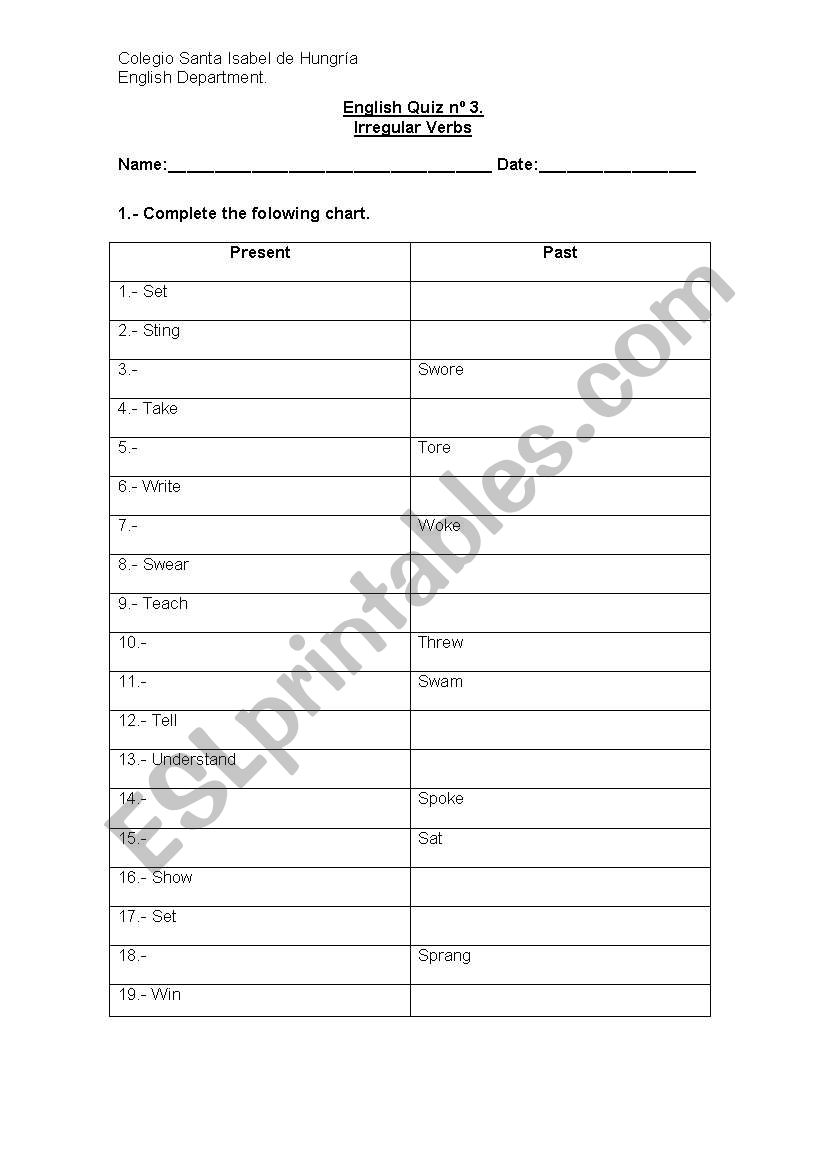 Irregular verbs 2 worksheet