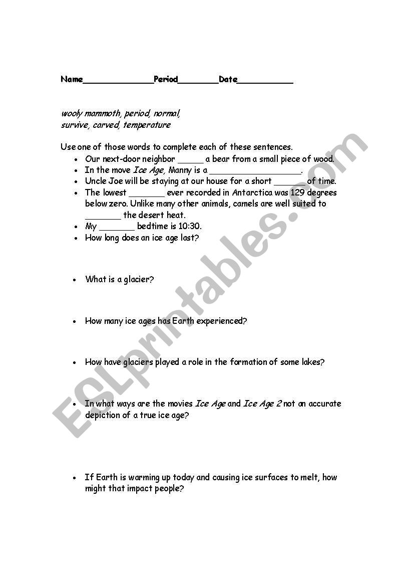 Inconvenient Truth worksheet