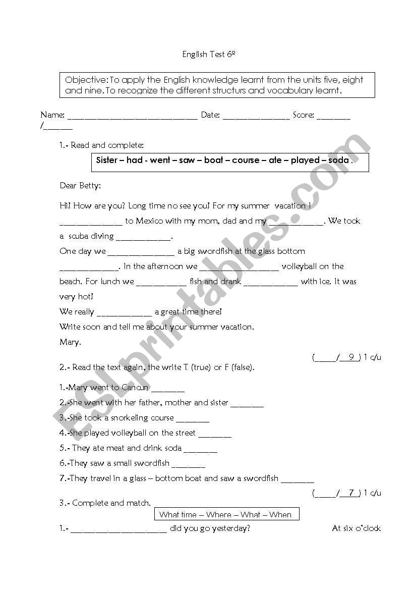 English test worksheet