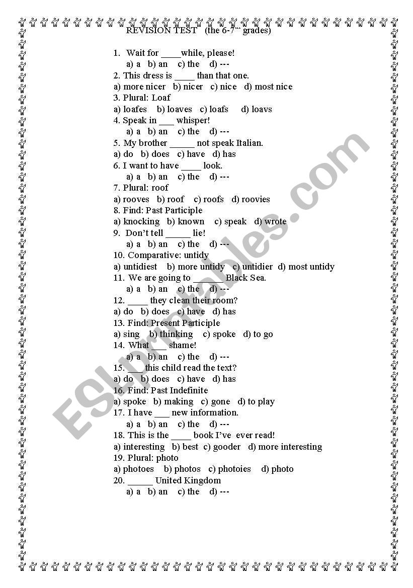 revision test for the 6th-7th grades