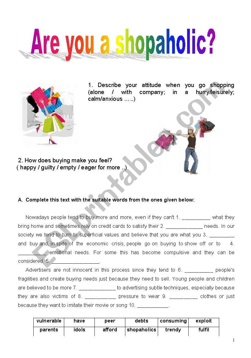  Test - Shopping (4 pages) worksheet