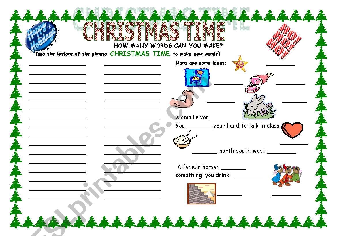 Christmas time filler worksheet