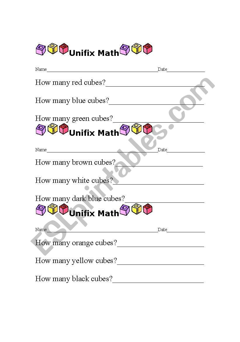 Unifix Cube Counting worksheet