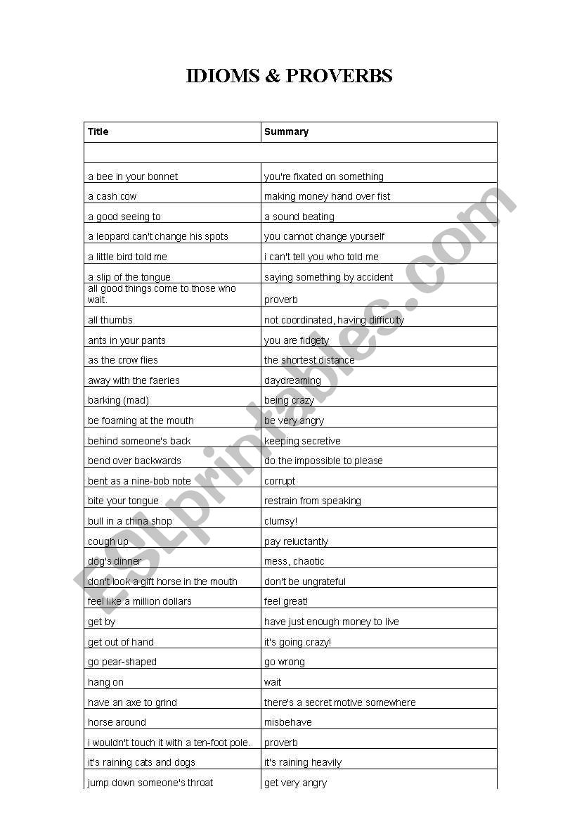 Idioms & Proverbs worksheet