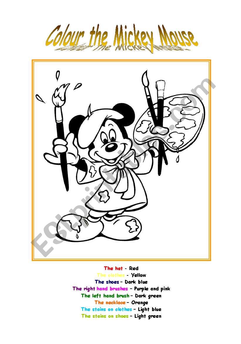Colour the Mickey Mouse worksheet