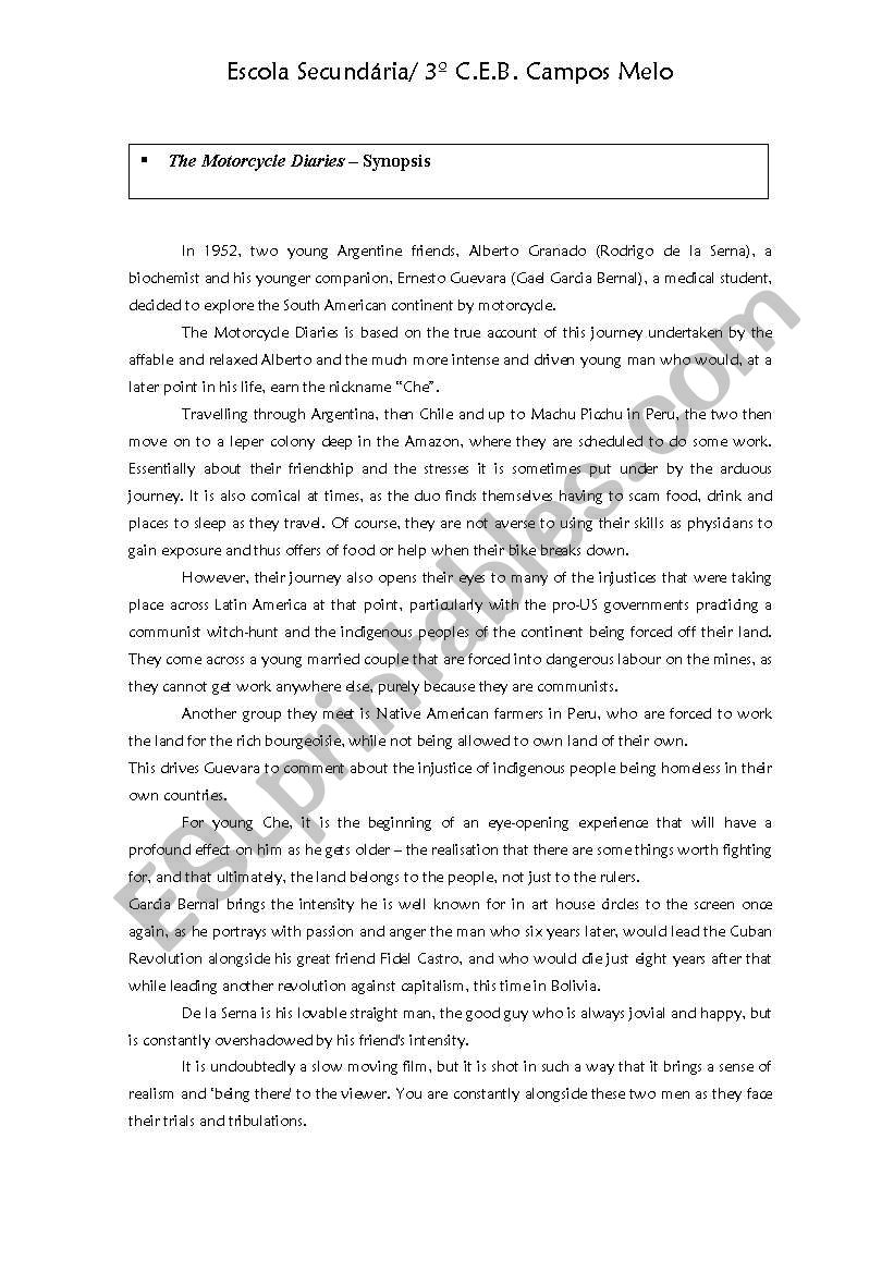 Motorcycle Diaries worksheet