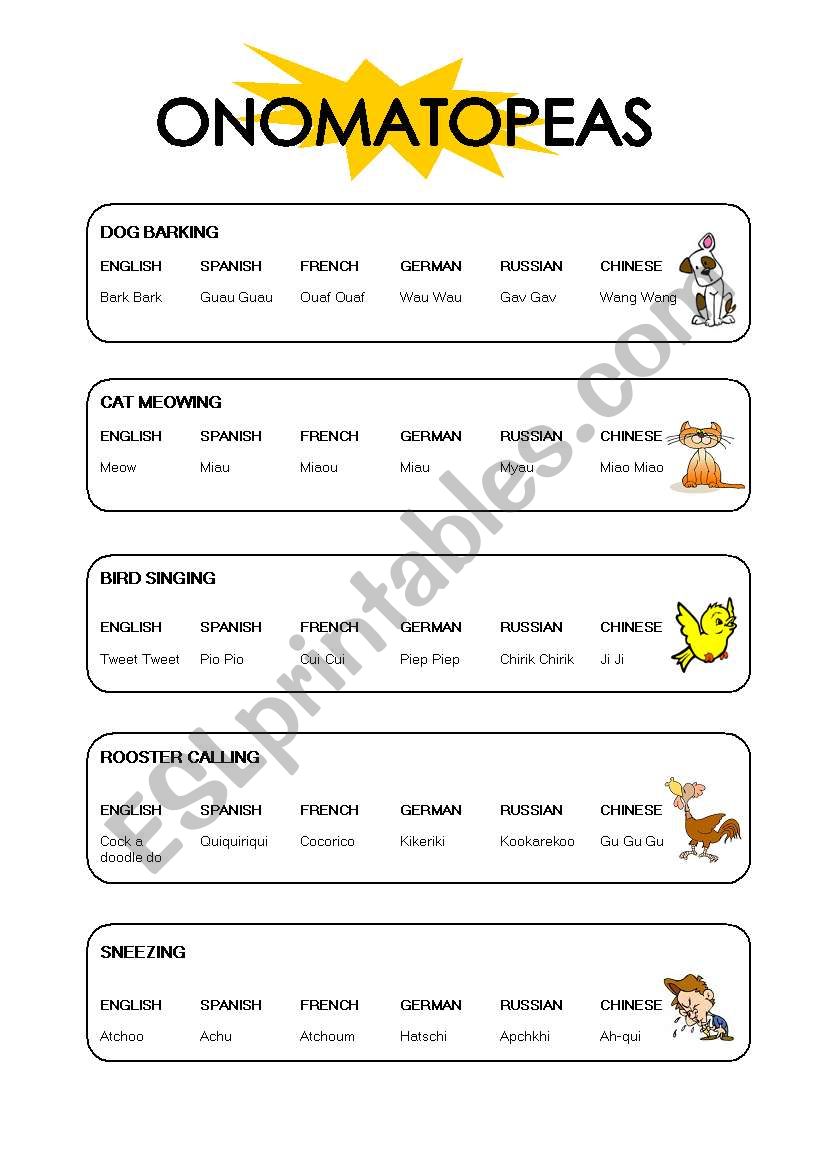 Onomatopeas worksheet