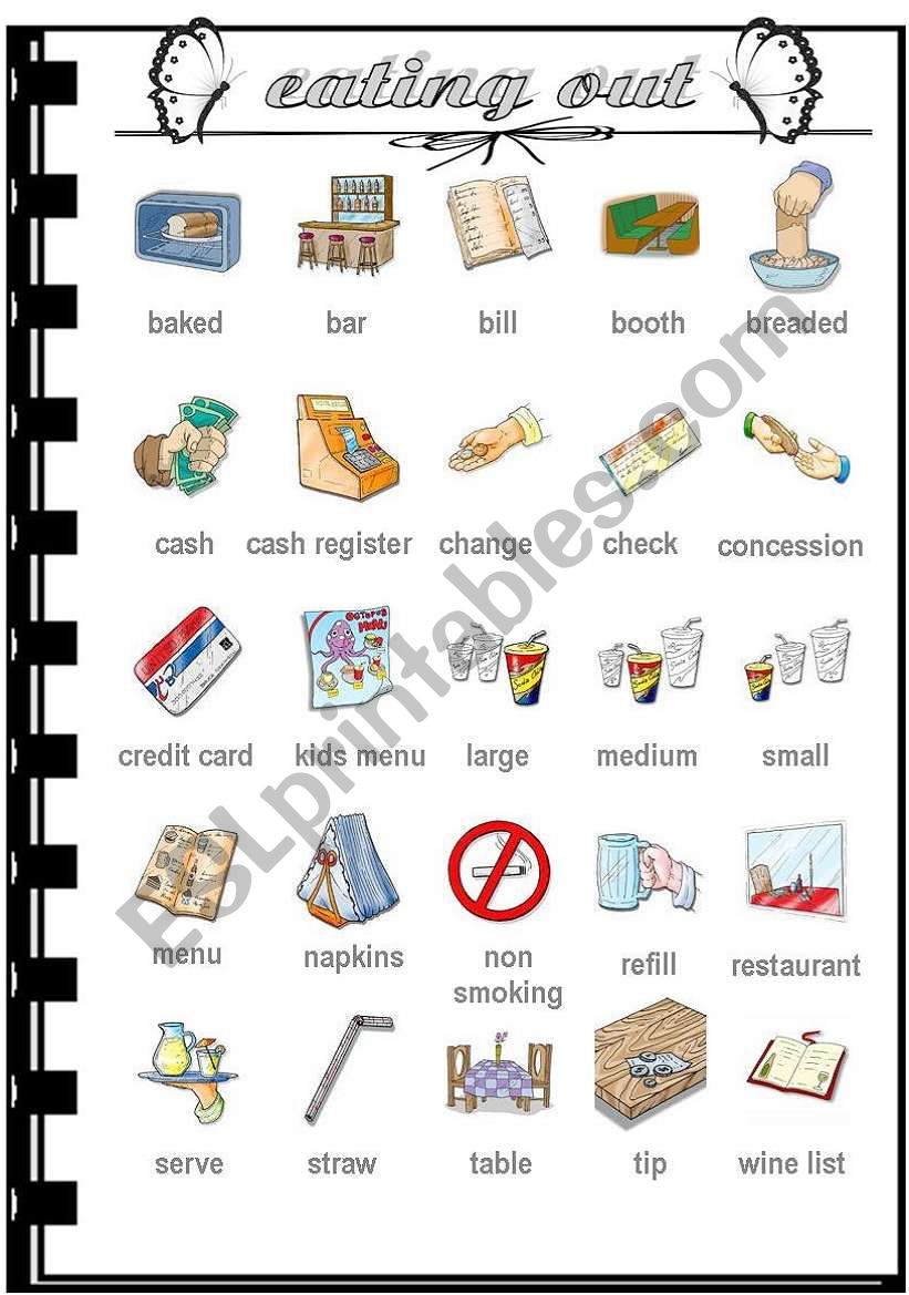 eating out - vocabulary worksheet