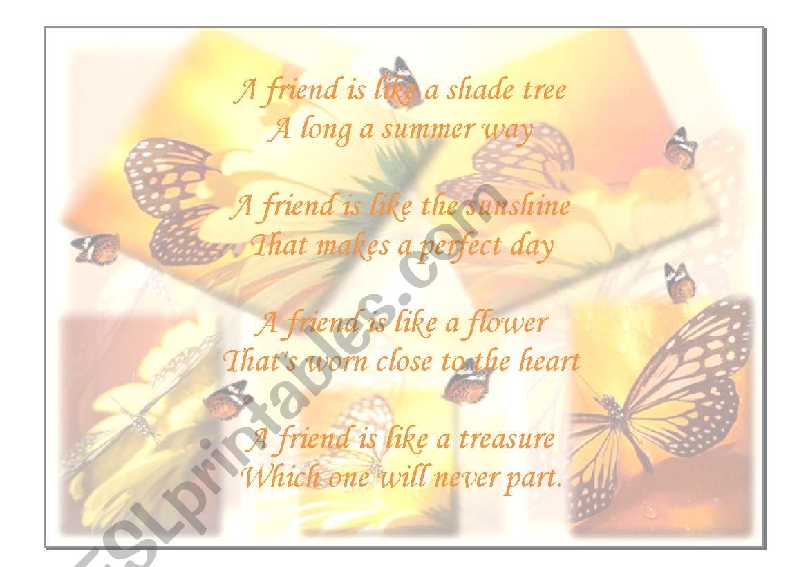 friendship poem worksheet
