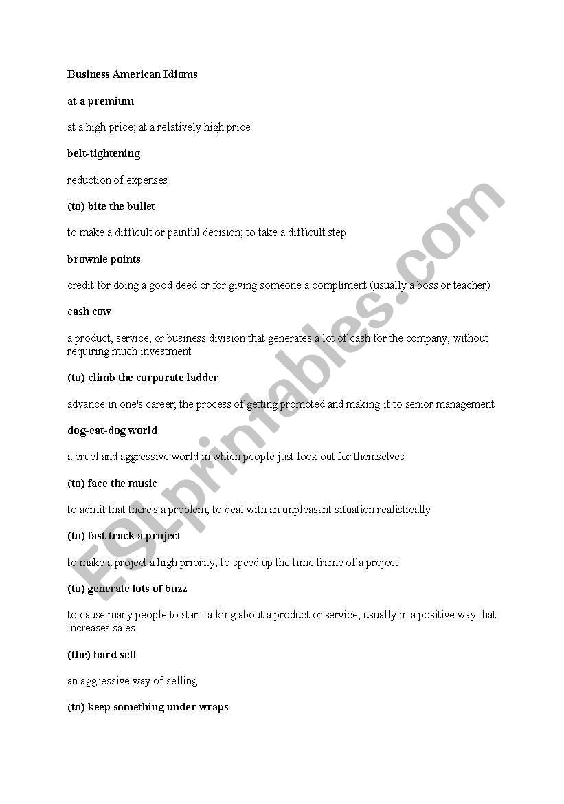 Business American Idioms worksheet