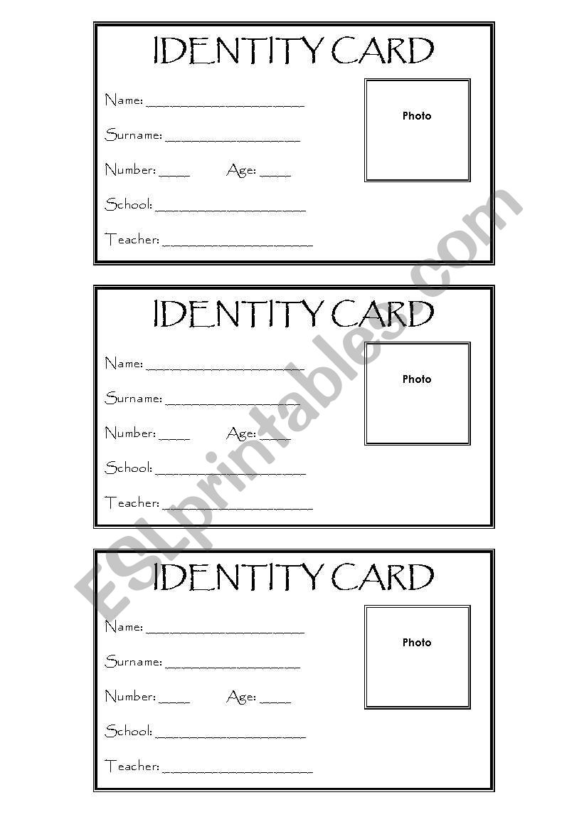 Identity card worksheet