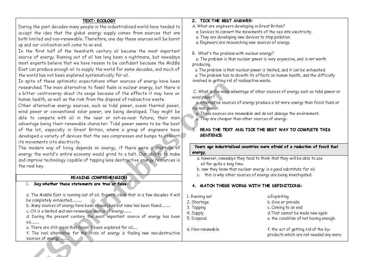 Ecology- Environment worksheet