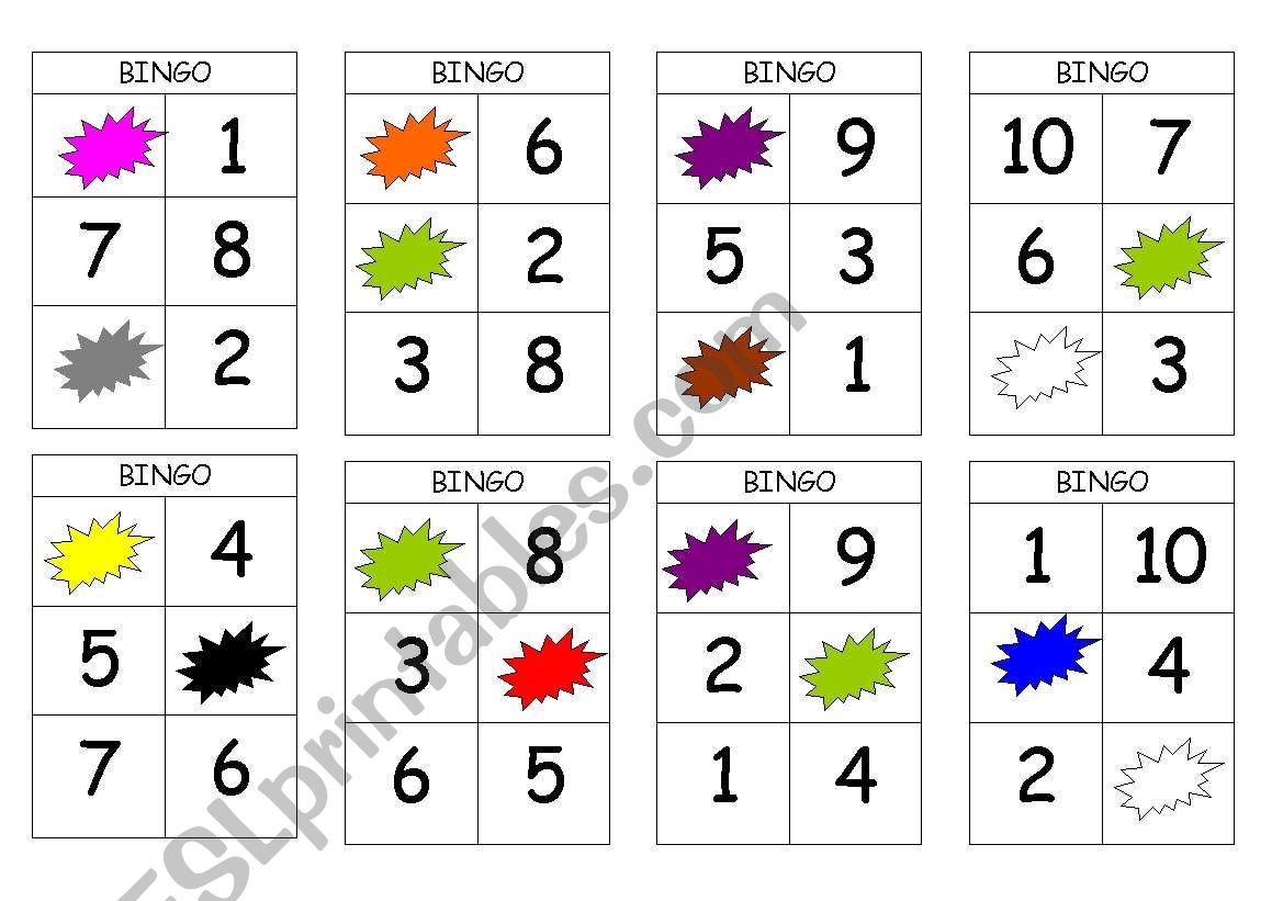 Bingo numbers and colours worksheet