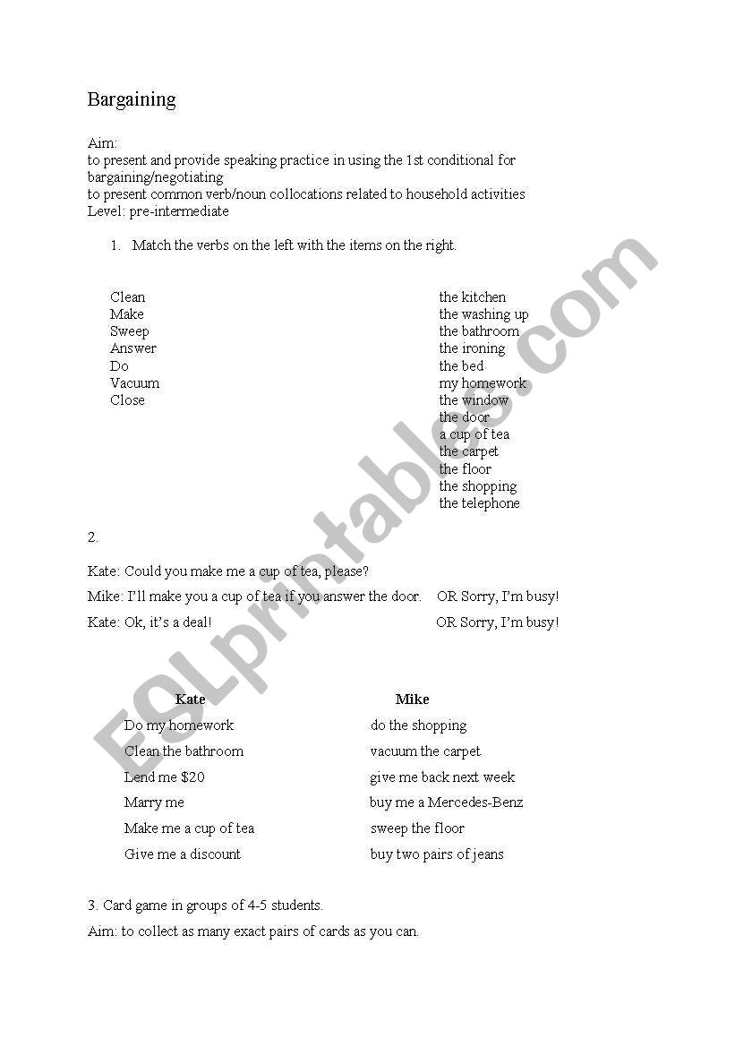 1st Conditional- BARGAINING worksheet