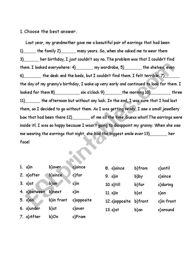 prepositions worksheet