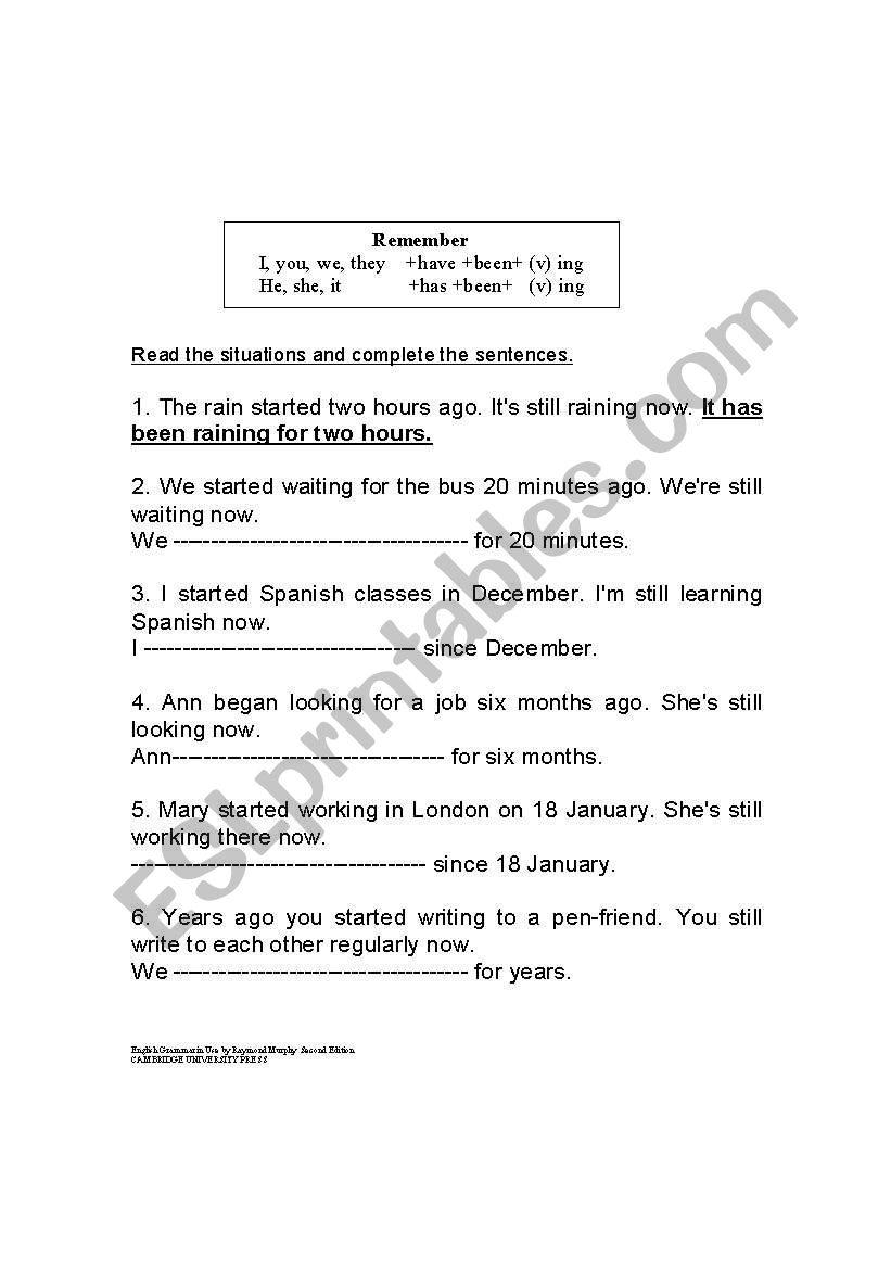 present perfect continuous / progressive