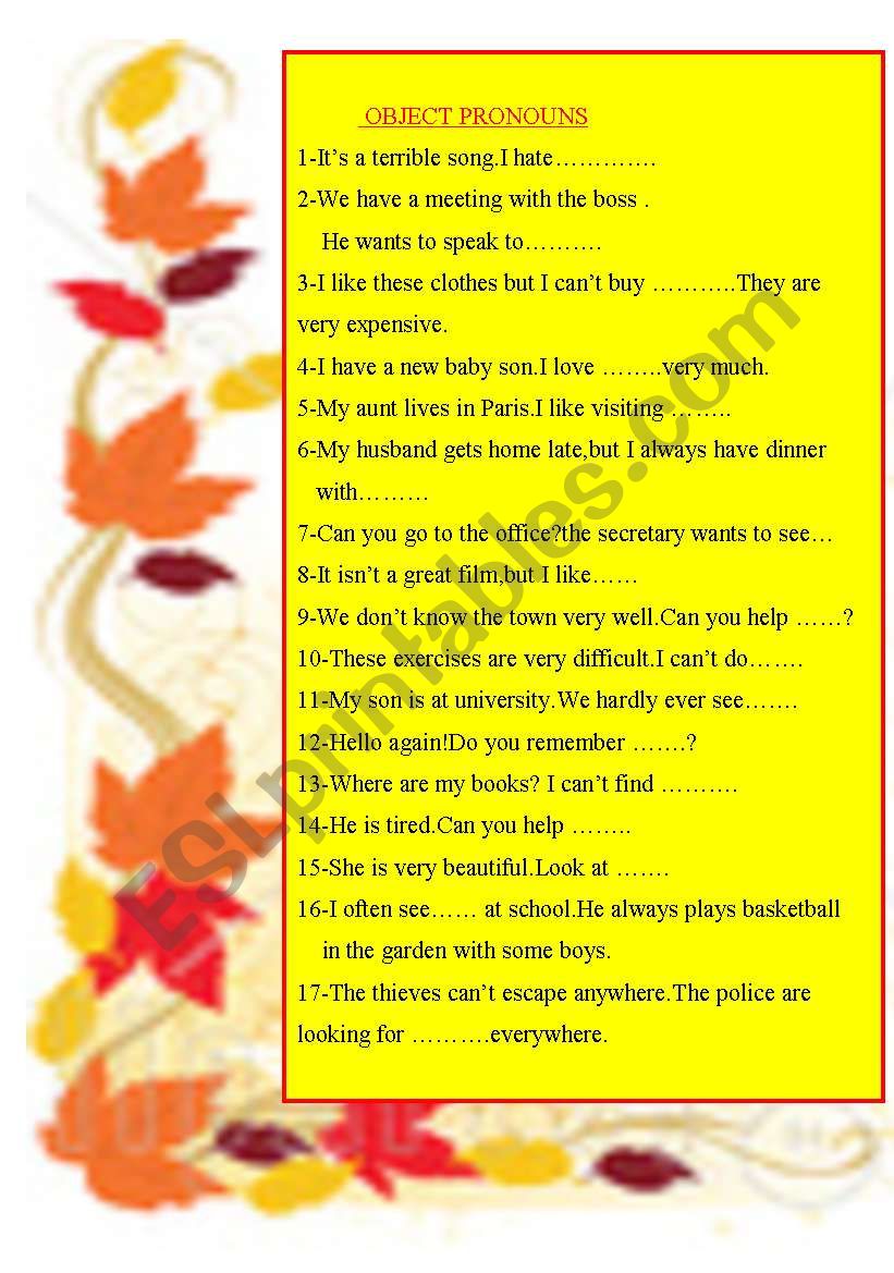 OBJECT PRONOUNS worksheet