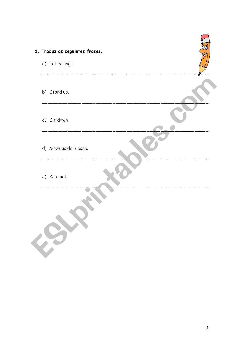 Classroom language worksheet