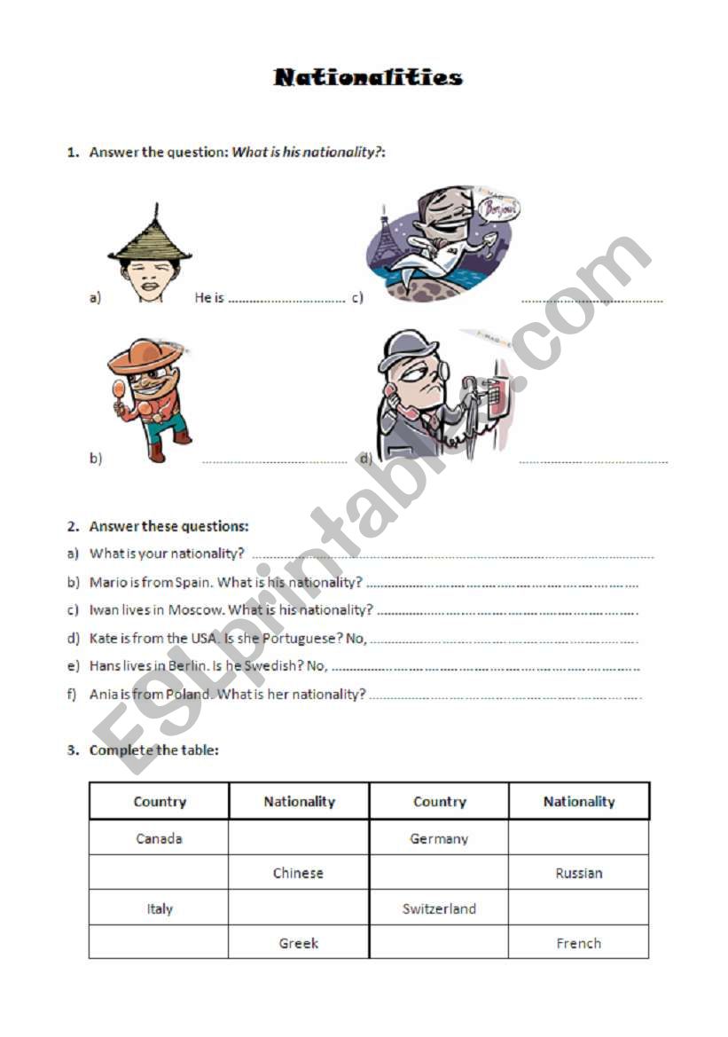 Nationalities worksheet