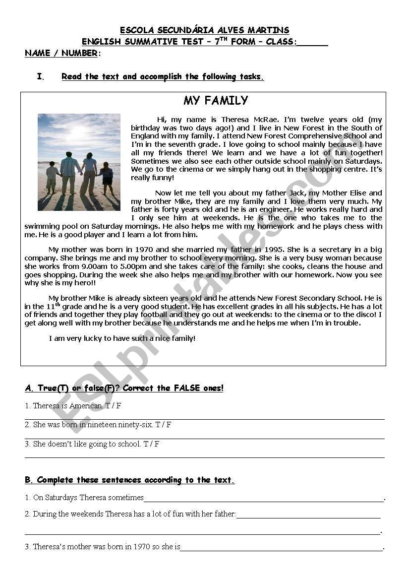 my family worksheet