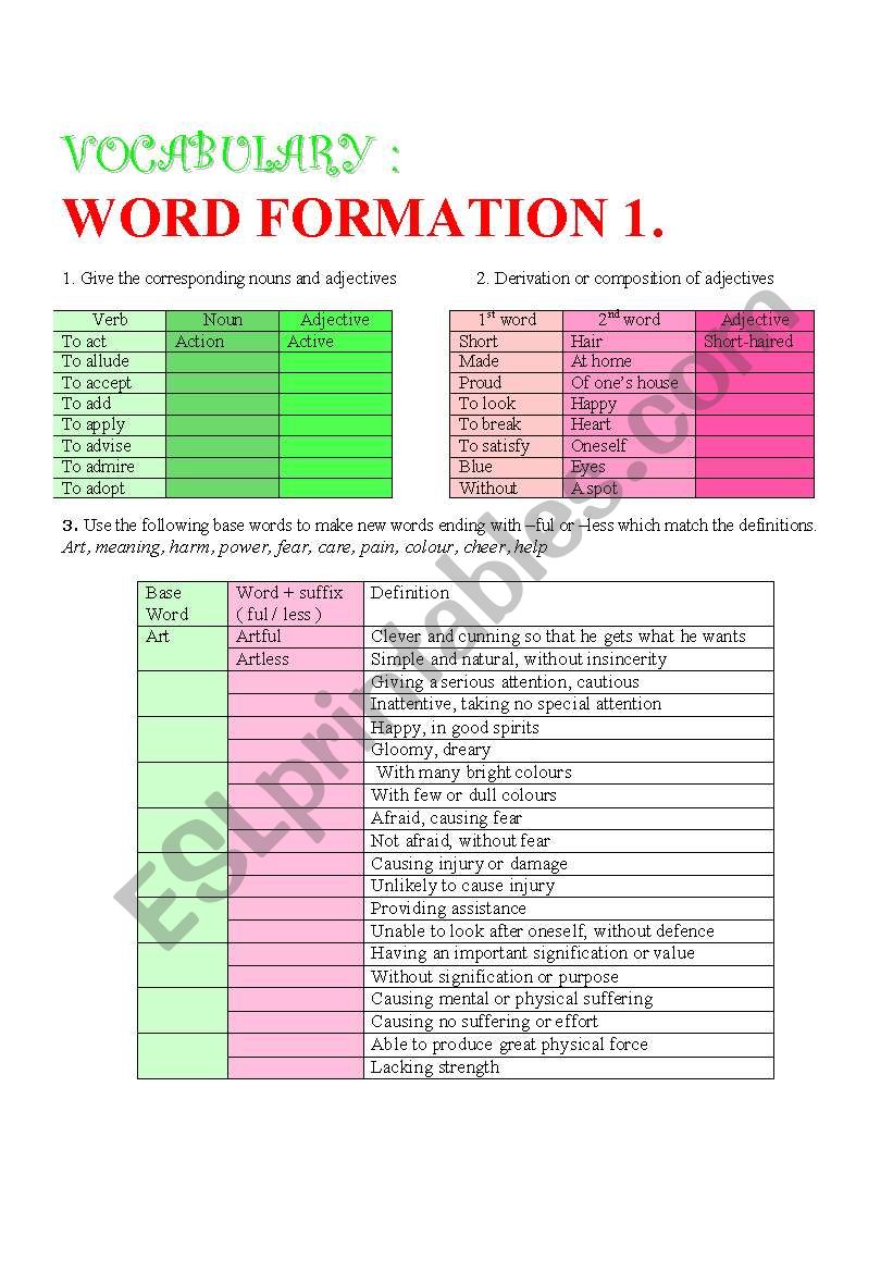 WORD FORMATION +Answer Key worksheet