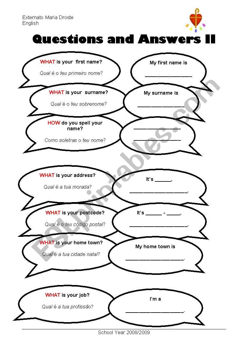 Questions and Answers II worksheet
