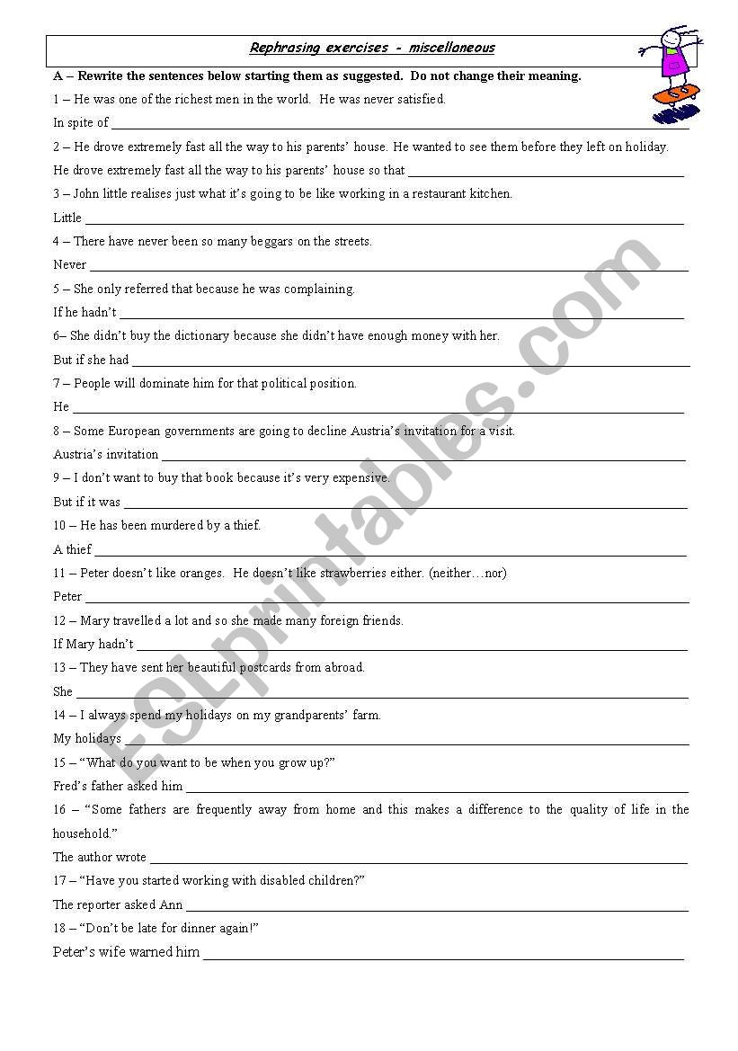 Rephrasing exercises worksheet