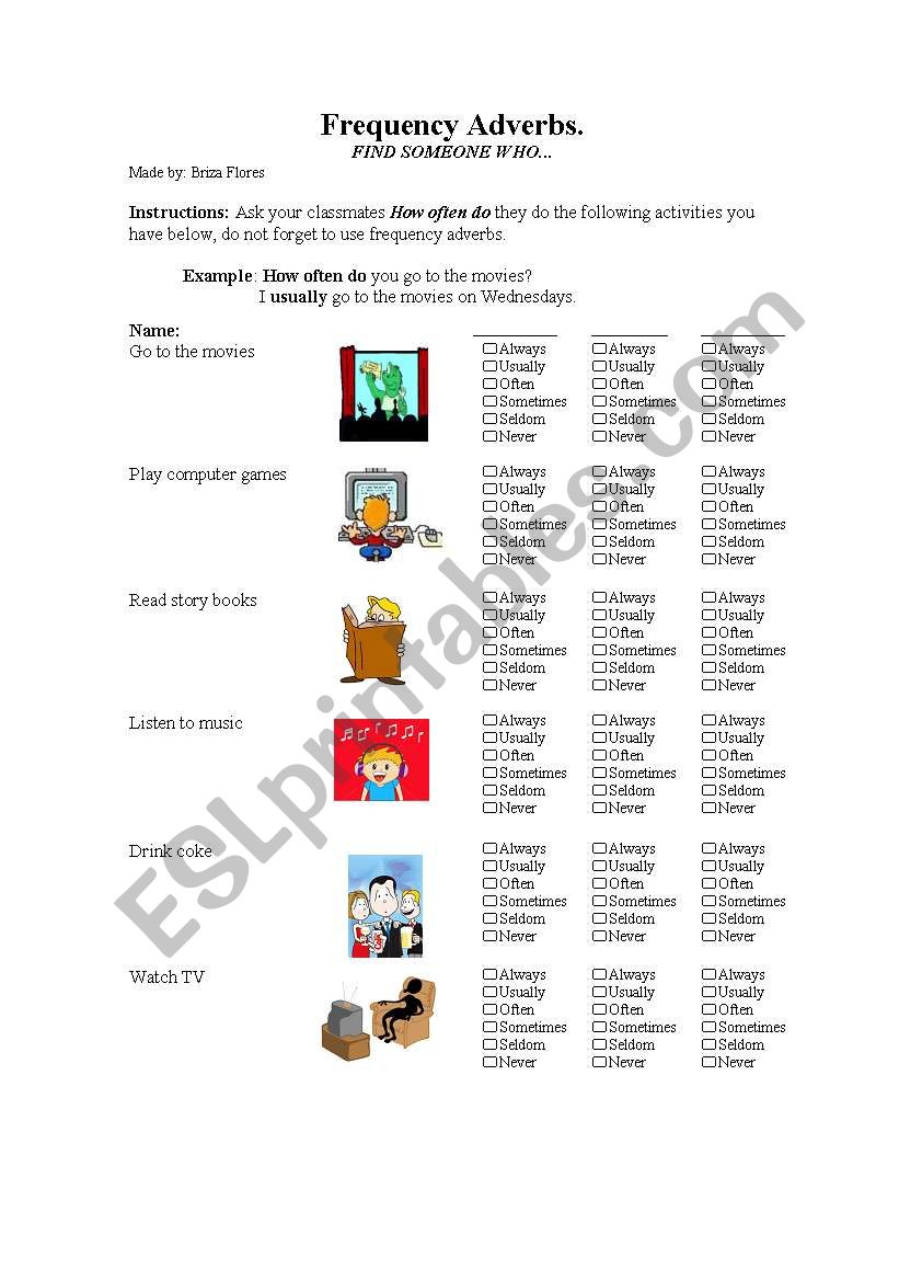 Frequency adverbs  worksheet