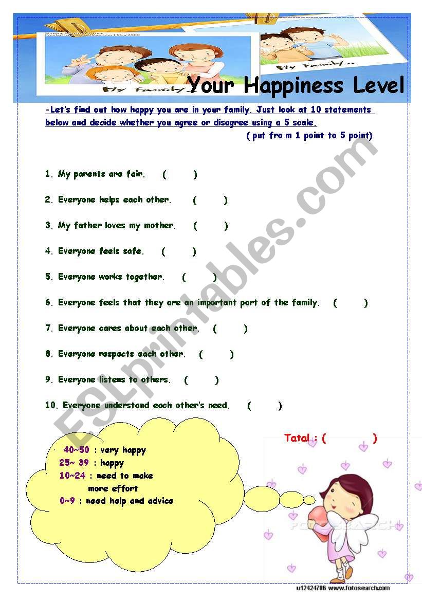 Your happiness level worksheet