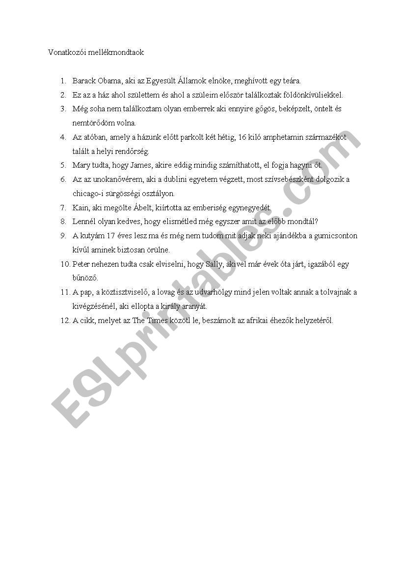 Relative Clauses worksheet
