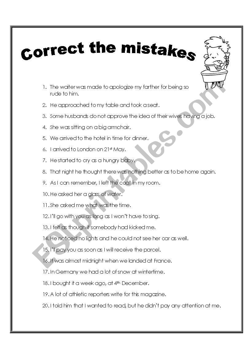 Correct the mistakes worksheet