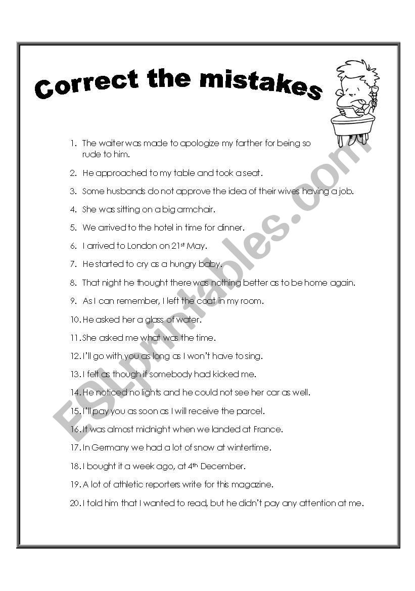 Correct the mistakes worksheet