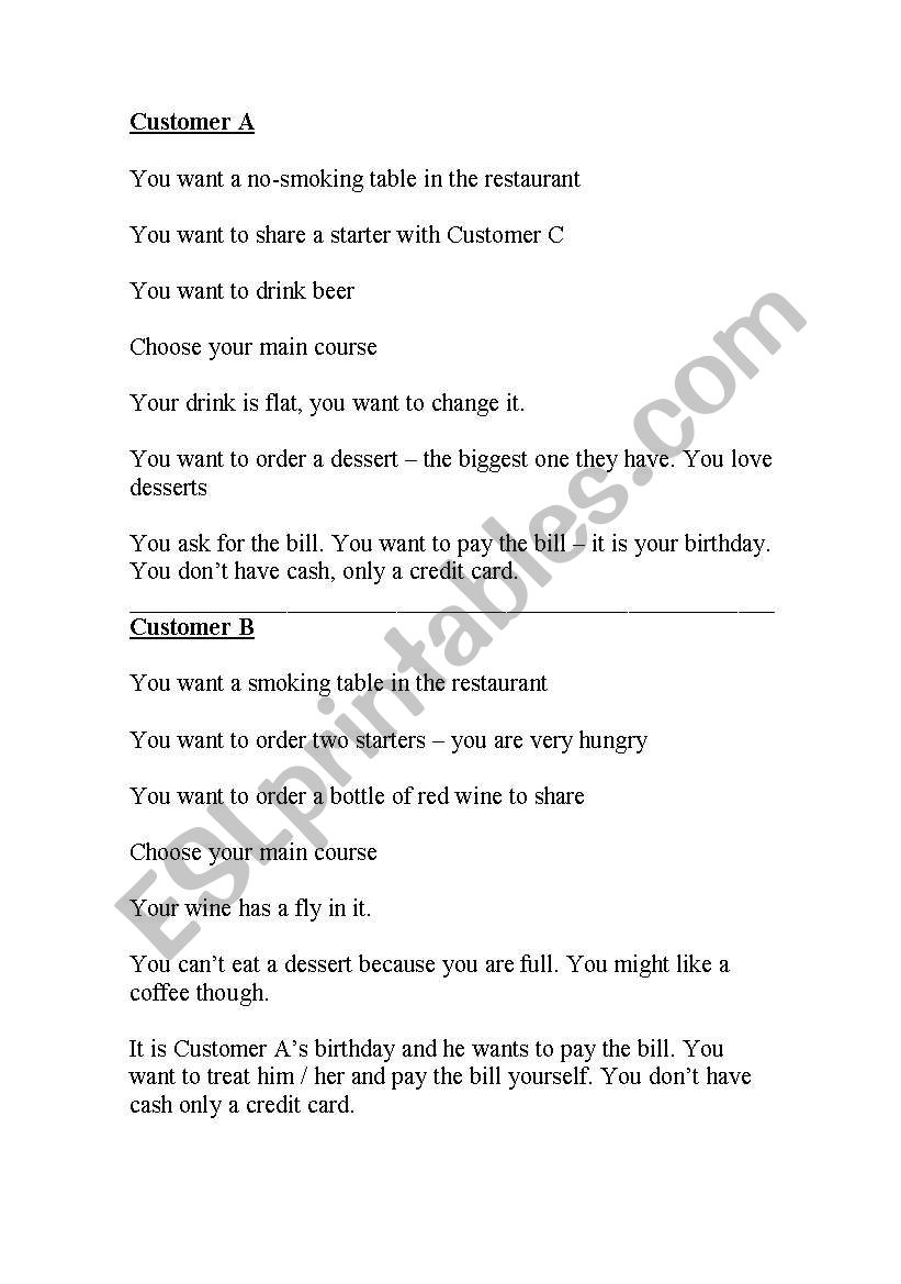 Restaurant Role-Play worksheet