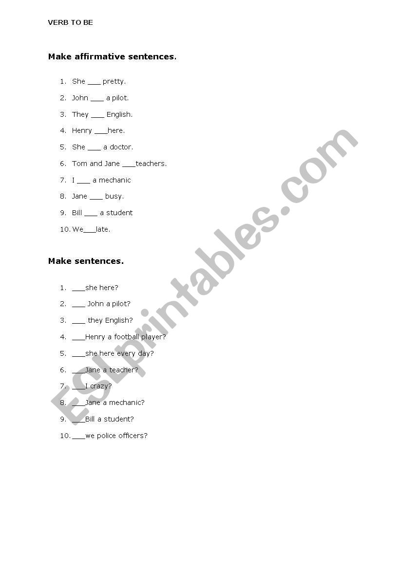 Verb to be worksheet