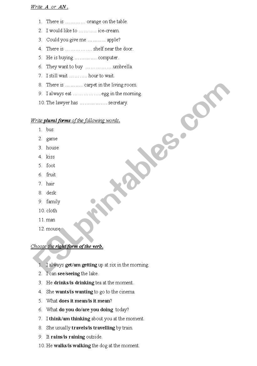 English test worksheet