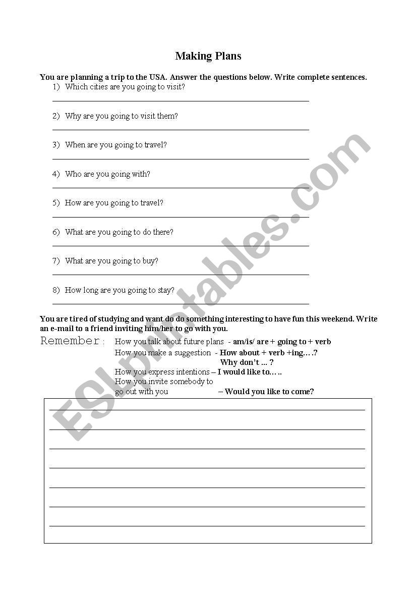 Making Plans worksheet