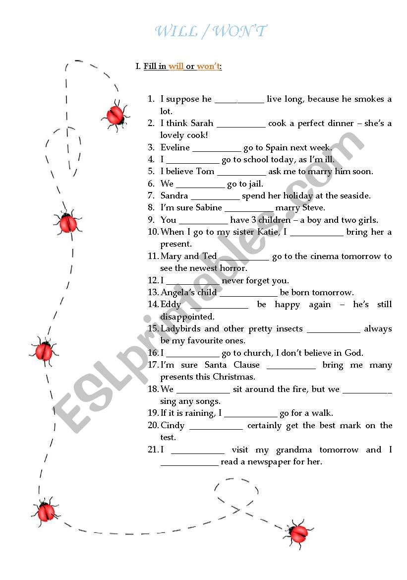 Will or wont? worksheet