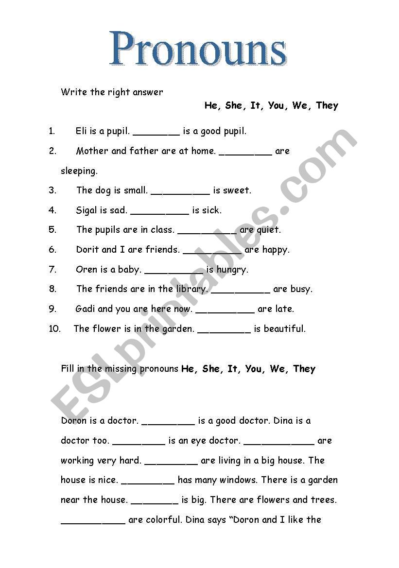 pronouns worksheet