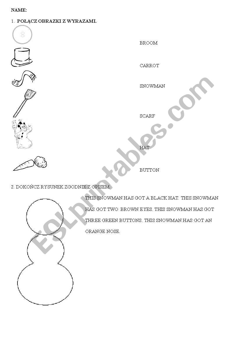 snowman-a mini test worksheet
