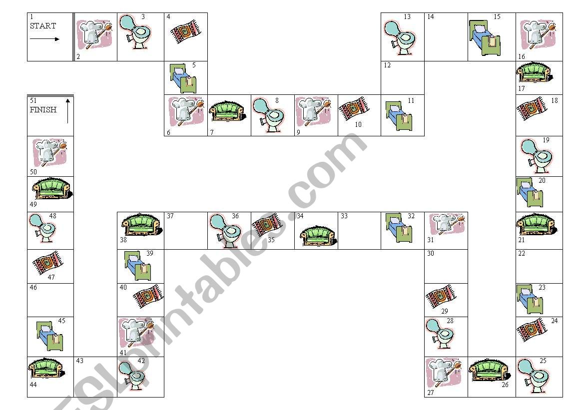rooms and furniture gameboard worksheet