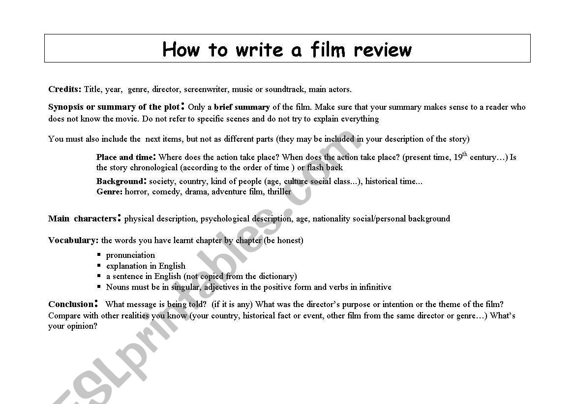 How to write a film review worksheet