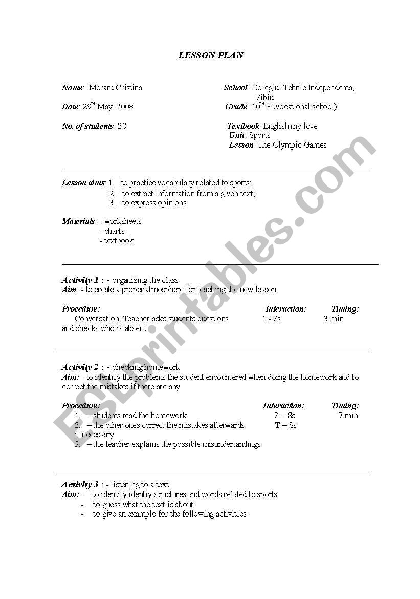 Lesson Plan worksheet