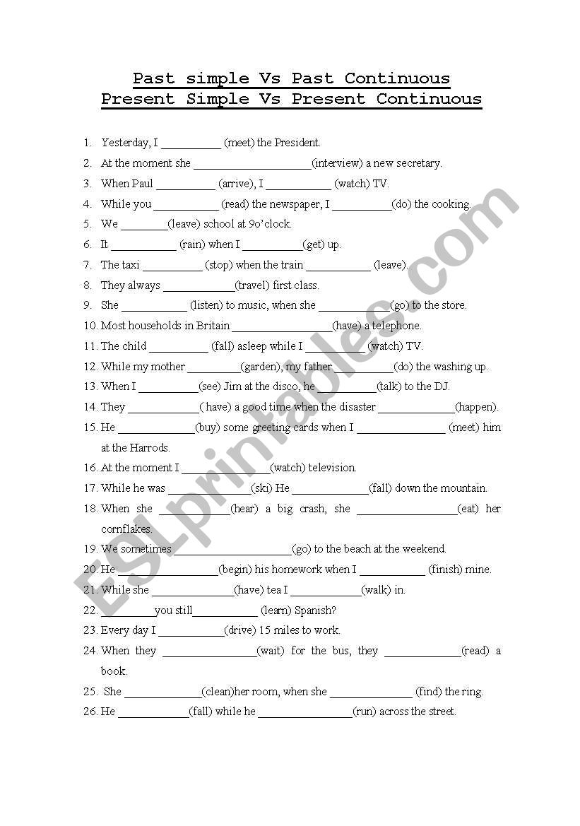 Present Simple/Present Continuous/Past Simple/Past Continuous