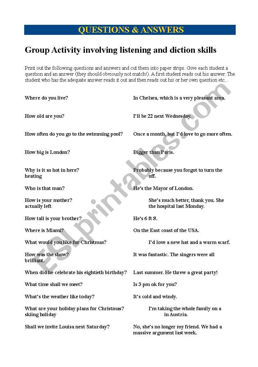 Questions and answers activity