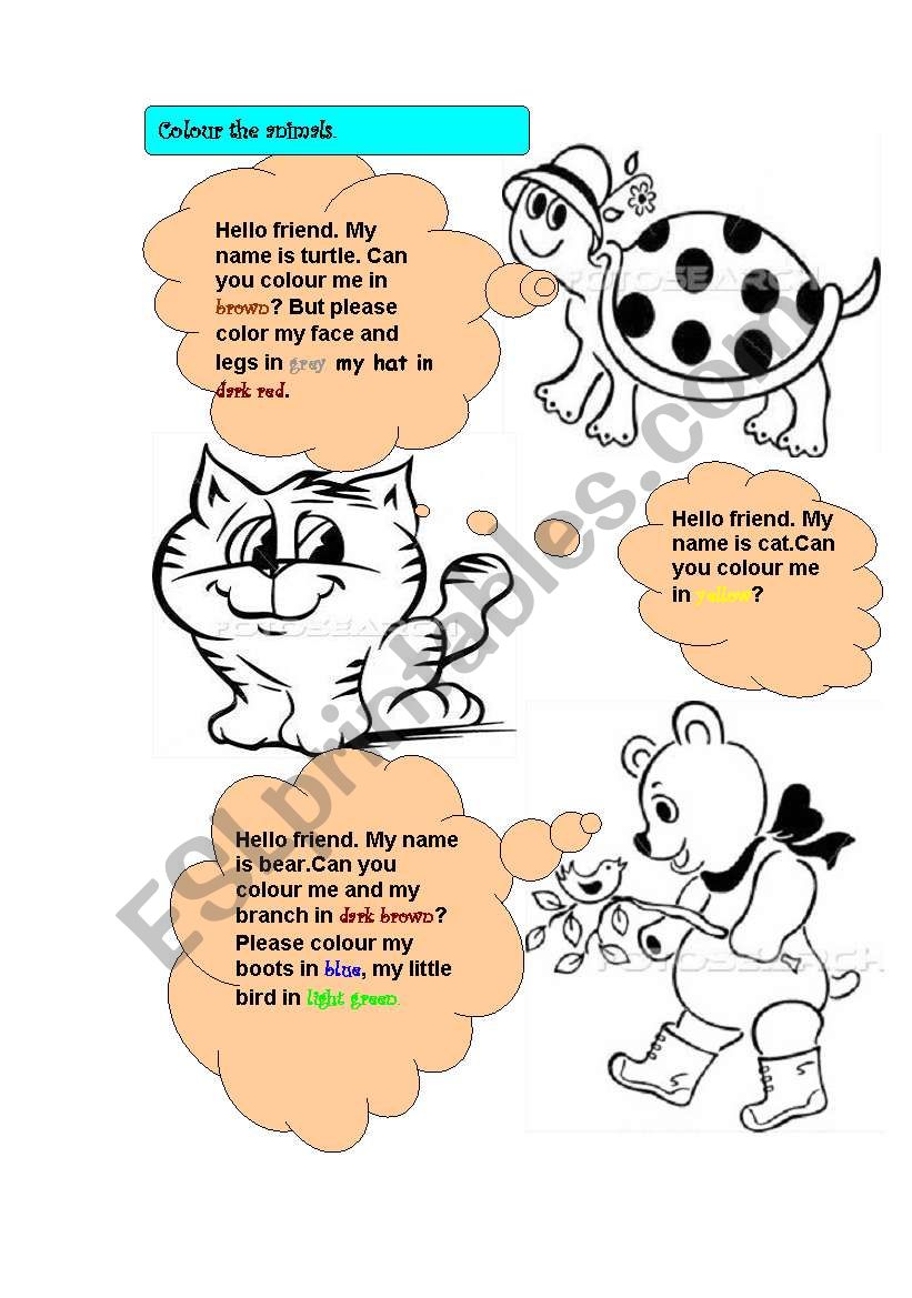 colour the animals 1 worksheet