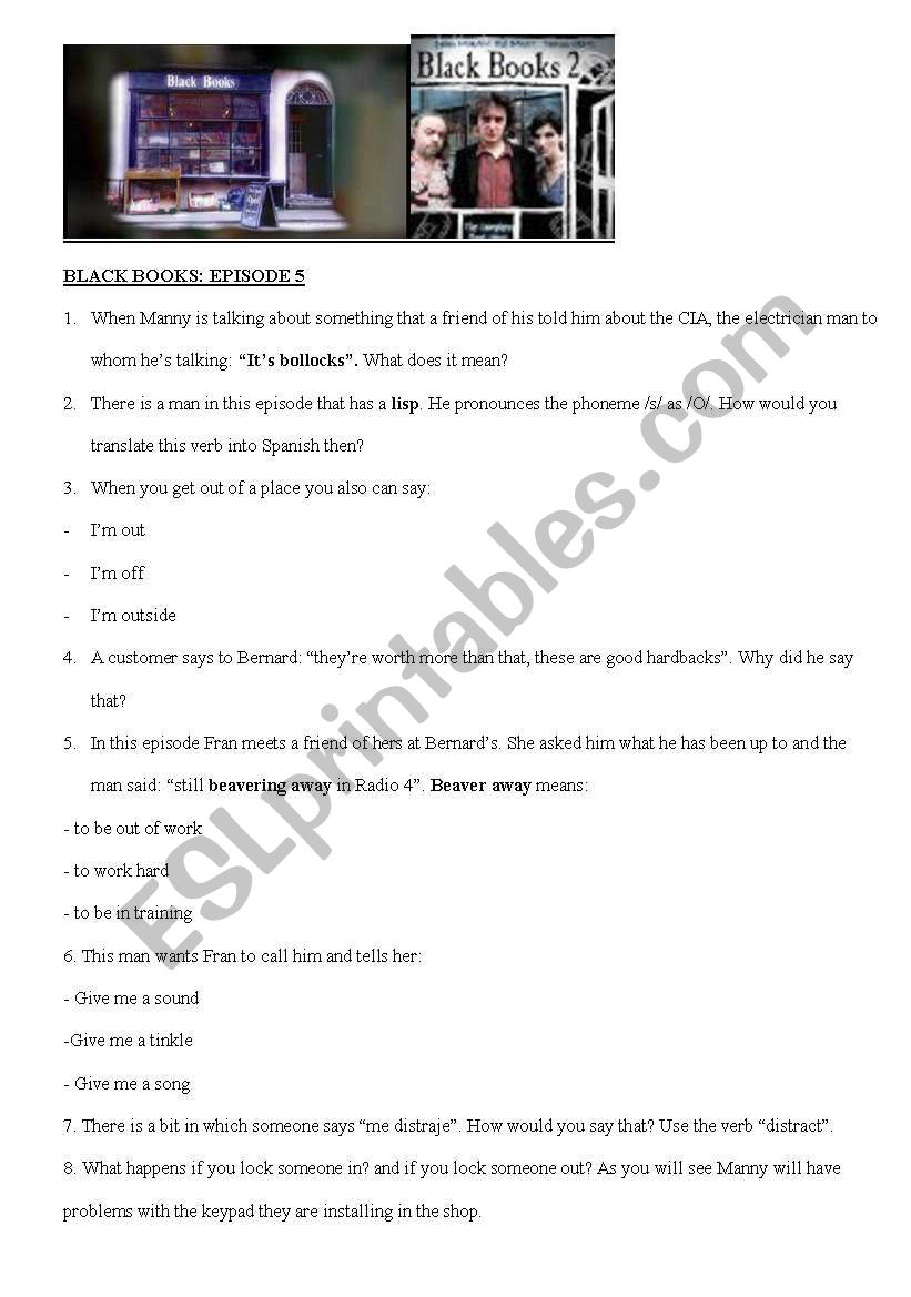 Black books episode 5 worksheet