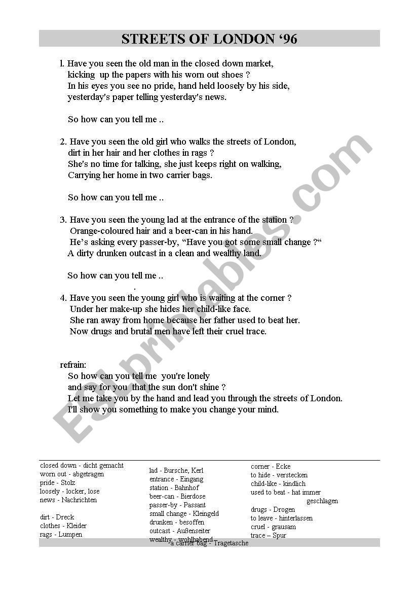 Streets of London 96 worksheet