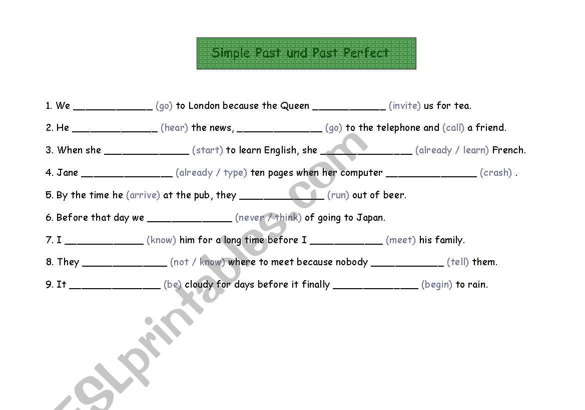 past tense simple, past perfect, past progressive