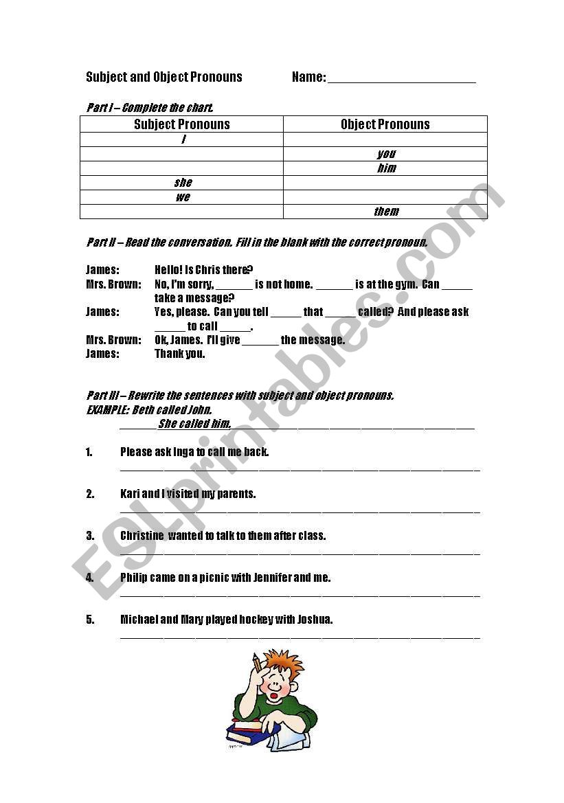 Subject and Object Pronouns worksheet